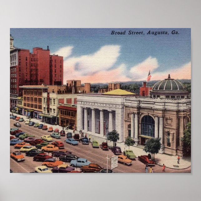 Póster Augusta, Georgia, Broad Street, Vintage View (Frente)