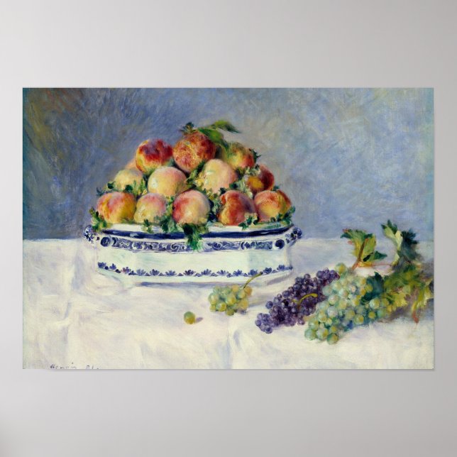 Póster Auguste Renoir - Vida fija con melocotones y uvas (Frente)
