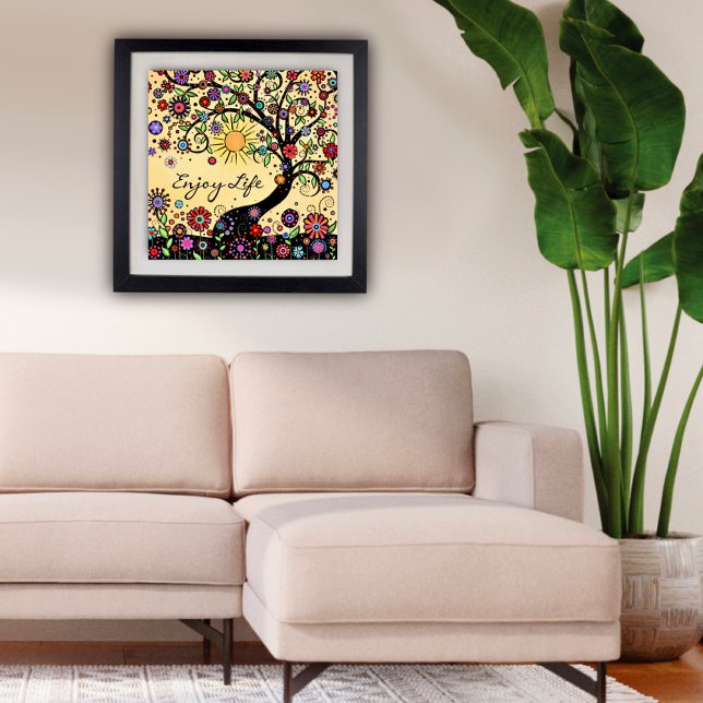 Póster Aula divertida y Inspiradora "Enjoy Life" (Whimsical Fun Colorful Tree Enjoy Life Poster by Inspirivity)