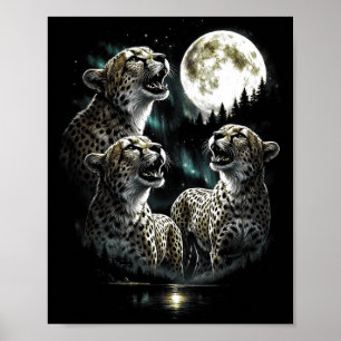 Póster Aullando 3 guepardo a la luna estilo vintage retro