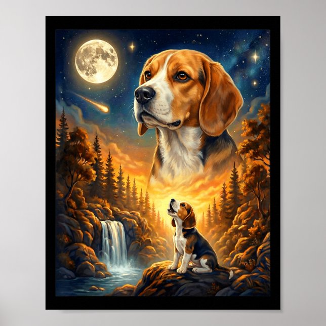 Póster Aullando a la luna meme animal perro beagle  (Frente)