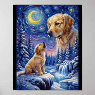 Póster Aullando a la luna meme animal perro dorado