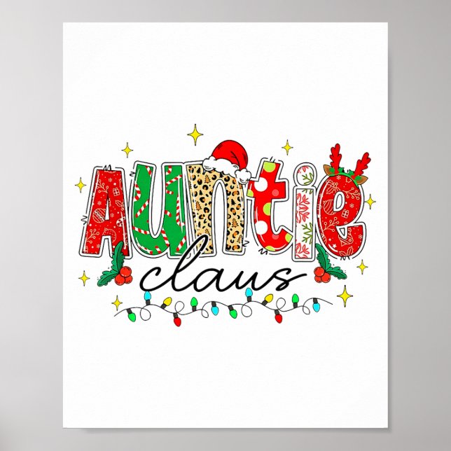Póster Auntie Claus Aunt Christmas Lights Pajama Family M (Frente)