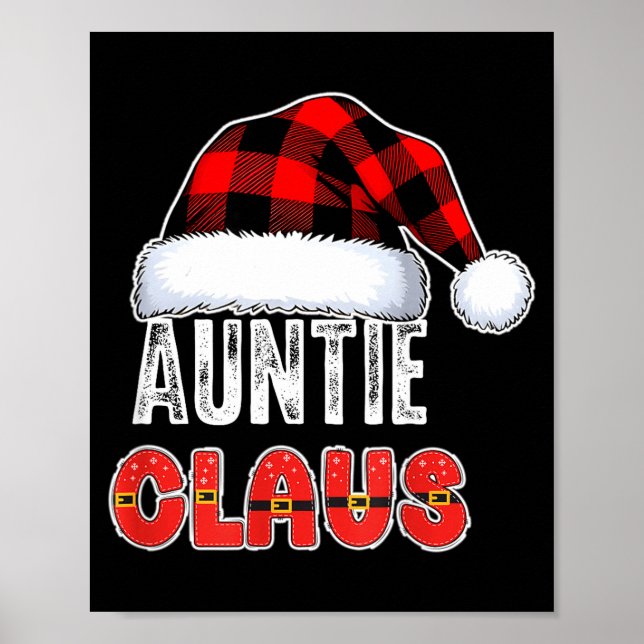 Póster Auntie Claus Buffalo Plaid Red Santa Hat Christmas (Frente)