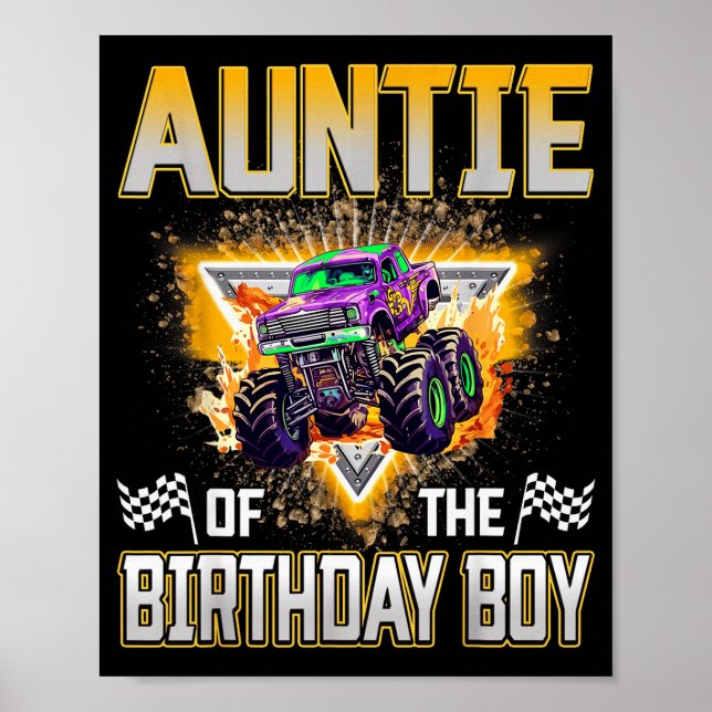 Póster Auntie Of The Birthday Boy Monster Truck Birthday  (Frente)