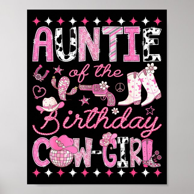 Póster Auntie Of The Birthday Cowgirl Nk Rodeo Western Di (Frente)