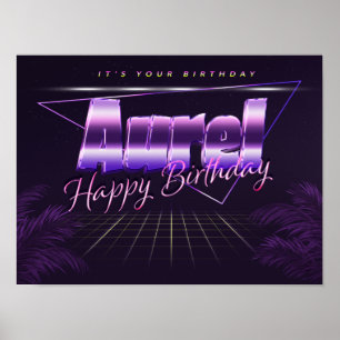 Póster Aurel Name Vorname lila retro Poster Geburtstag