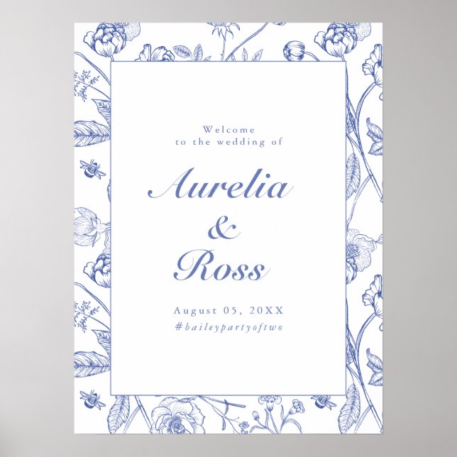 Póster AURELIA Chinoiserie Blue Victorian Boda Floral (Frente)