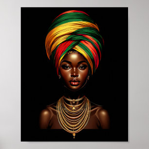 Póster Auricular de mujer afroafricana Chica negra con pa