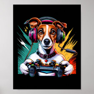 Póster Auricular Videojuego Jack Russell Perro Juegos 