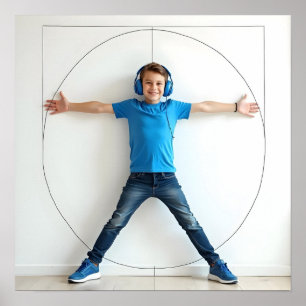 Póster Auriculares azules de estilo vitruista estilo niño