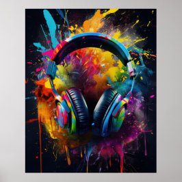 Póster Auriculares con colores que explotan