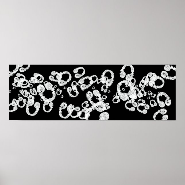 Póster auriculares con DJ en blanco y negro (Frente)