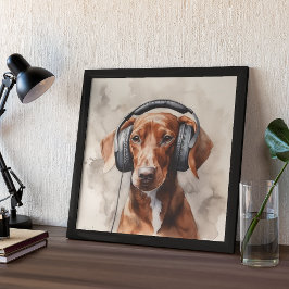 Póster Auriculares Dachshund Music Factory Art