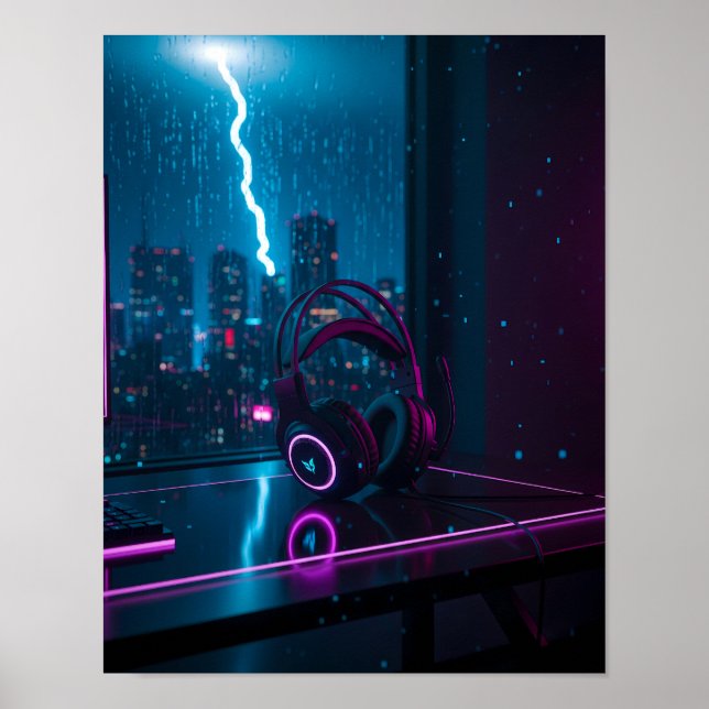 Póster Auriculares de juego Cyberpunk (Frente)
