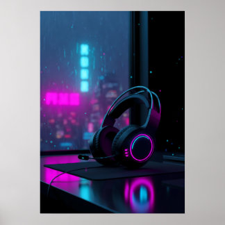 Póster Auriculares de juego Cyberpunk