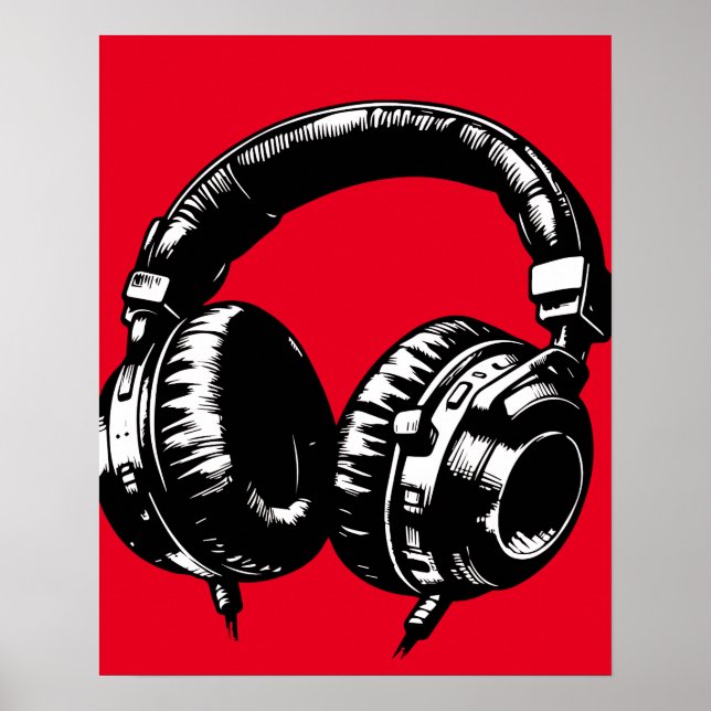 Póster Auriculares de Música Negros Baile DJ (Frente)