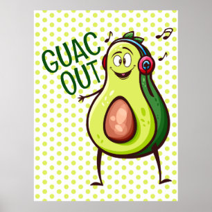 Póster Auriculares divertidos con música de aguacate