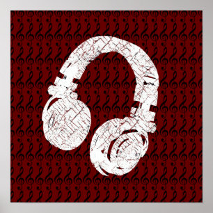 Póster auriculares gráficos con g-clefs