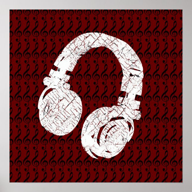 Póster auriculares gráficos con g-clefs (Frente)