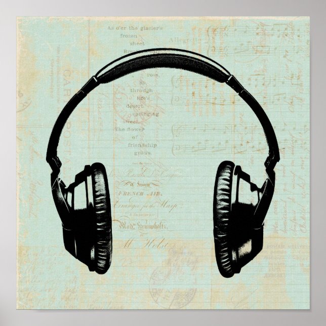 Póster Auriculares Ilustracion musical Mint Green (Frente)