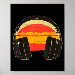 Póster Auriculares Música Relajada Atardecer Auriculares