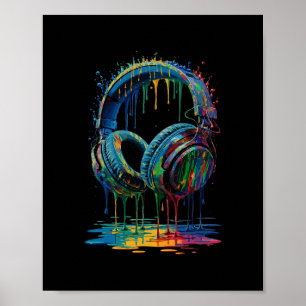 Póster Auriculares para jugadores salpicaduras de pintura