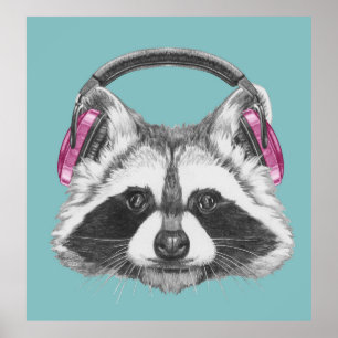 Póster Auriculares Raccoon