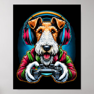 Póster Auriculares Videojuego Alambre Terrier de zorro Pe