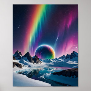 Póster Aurora arcoiris sobre Icy Planet