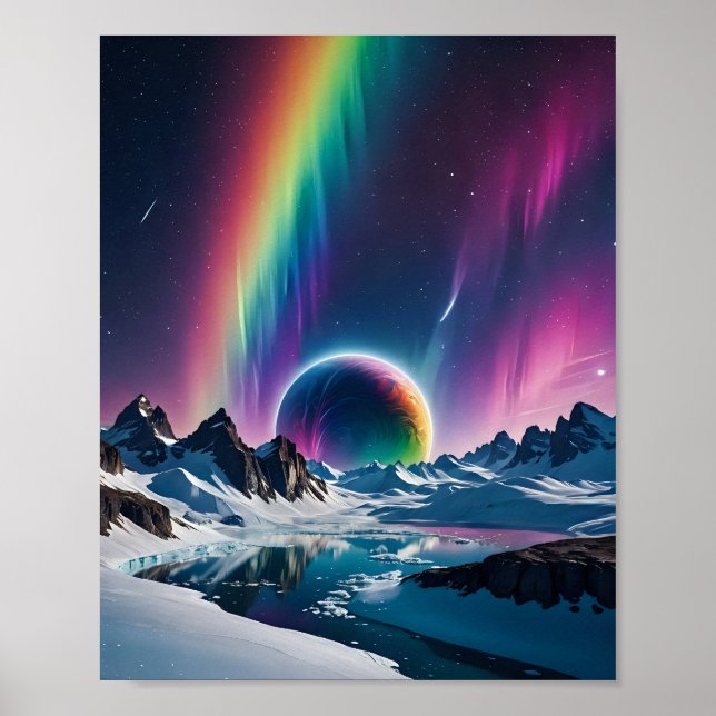 Póster Aurora arcoiris sobre Icy Planet (Frente)