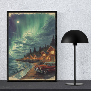 Póster Aurora Bay - Luces del Norte Vintage Retro