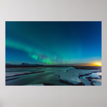 Aurora Boreal Azul Y Verde, Islandia