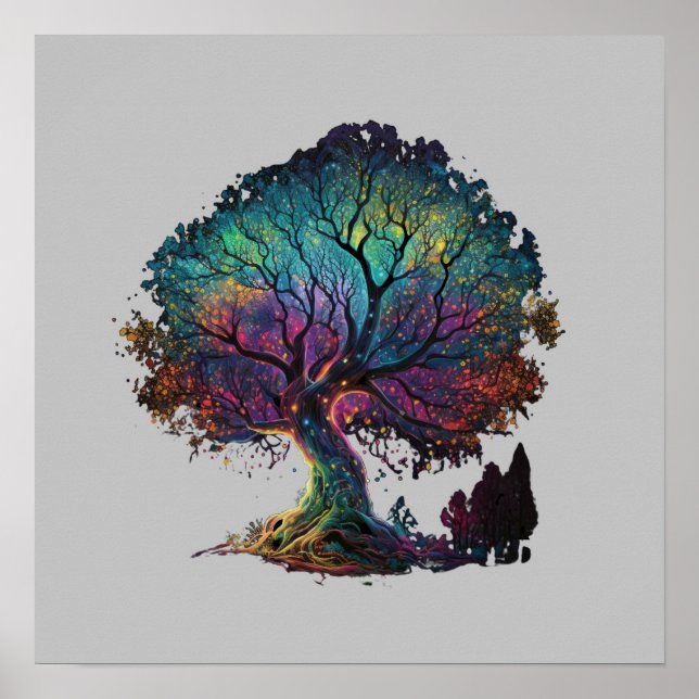 Póster Aurora Borealis Ilustracion de árbol iluminado T-S (Frente)
