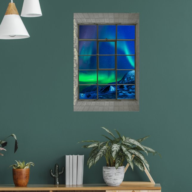 Póster Aurora Borealis Northern Lights Faux Window (Salón 1)