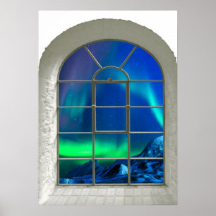 Póster Aurora Borealis Northern Lights Faux Window Art