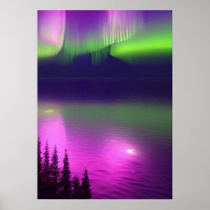 Póster Aurora Borealis sobre el agua