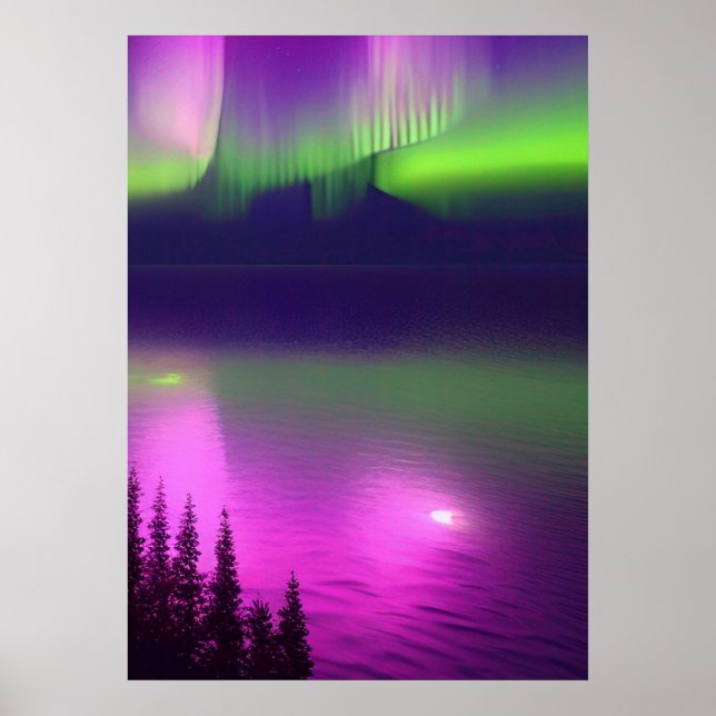 Póster Aurora Borealis sobre el agua (Frente)