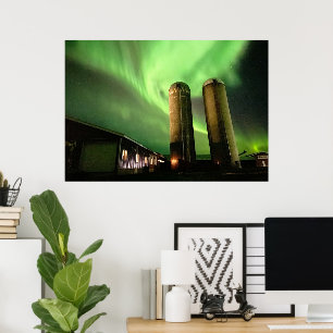 Póster Aurora Borealis Sobre La Granja De Alberta Silos