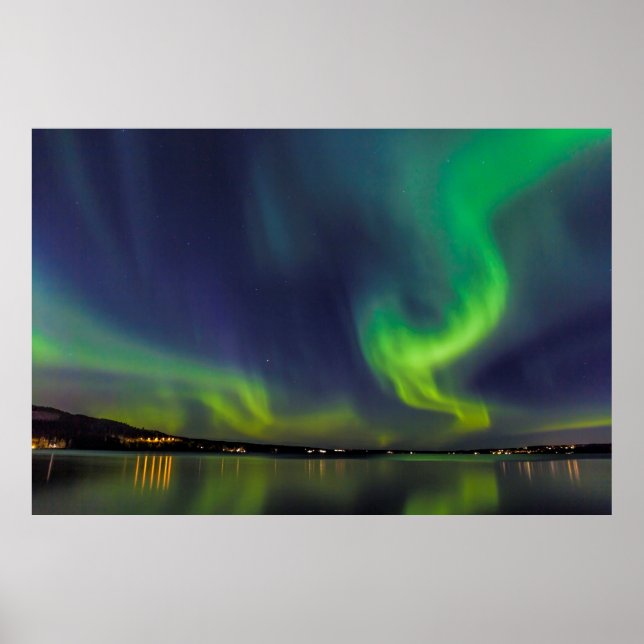Póster Aurora borealis sobre un lago (Frente)