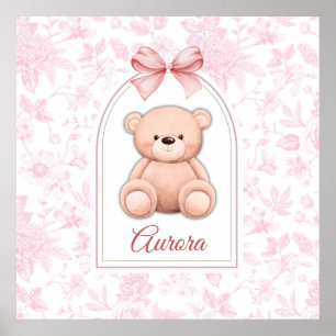 Póster Aurora   Diseño de guardería de osito rosado perso