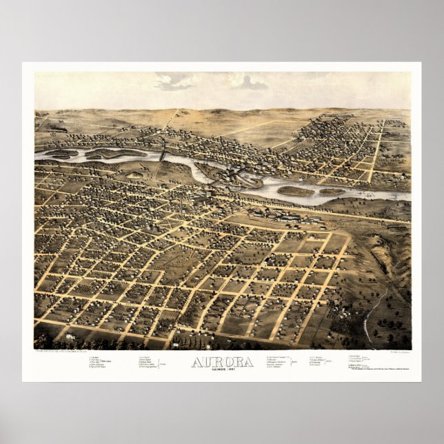 Póster Aurora, IL Panoramic Map - 1867 (Frente)