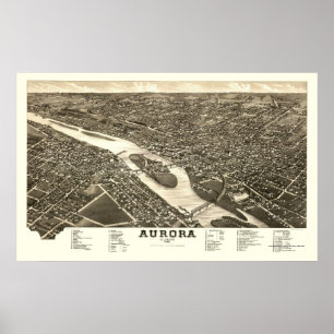 Póster Aurora, IL Panoramic Map - 1882