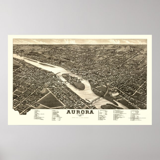 Póster Aurora, IL Panoramic Map - 1882 (Frente)