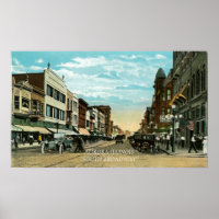 Aurora Illinois South Broadway WATERCOLOR Art 1920