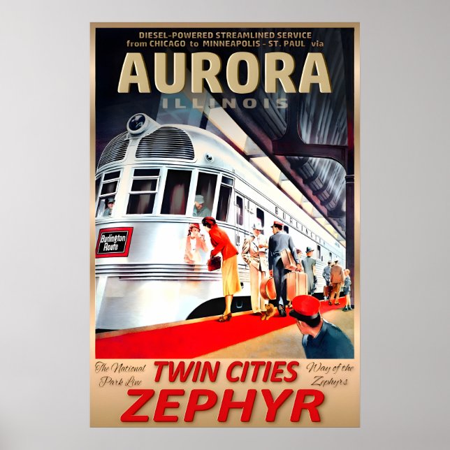 Póster Aurora Illinois Twin Cities Zephyr Burlington (Frente)