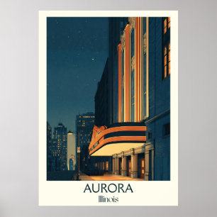 Póster Aurora Illinois Vintage City Skyline