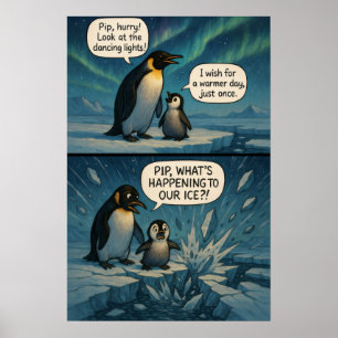 Póster Aurora Penguins Comic – Chiste Divertido sobre el 