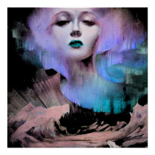 Póster Aurora por Clive Henry azul turquesa noche púrpura