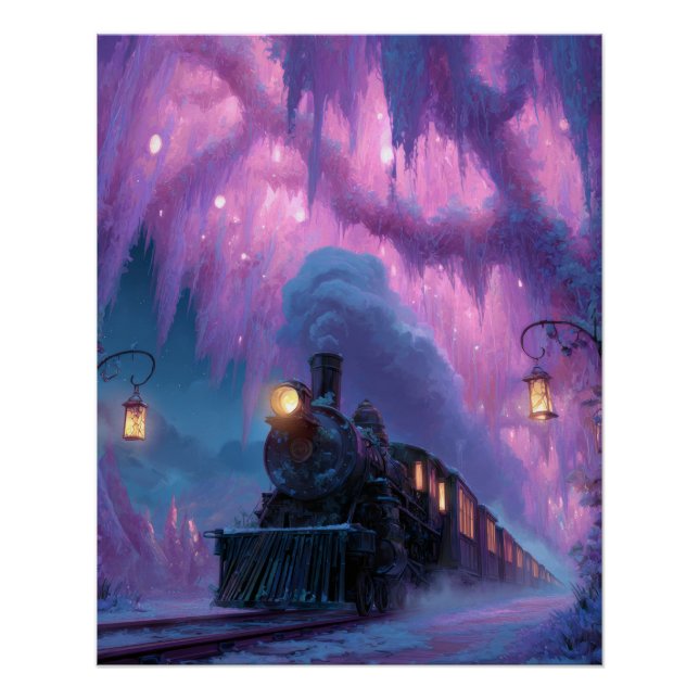 Póster Aurora Train Tunnel Purple Fantasy Art (Anverso)